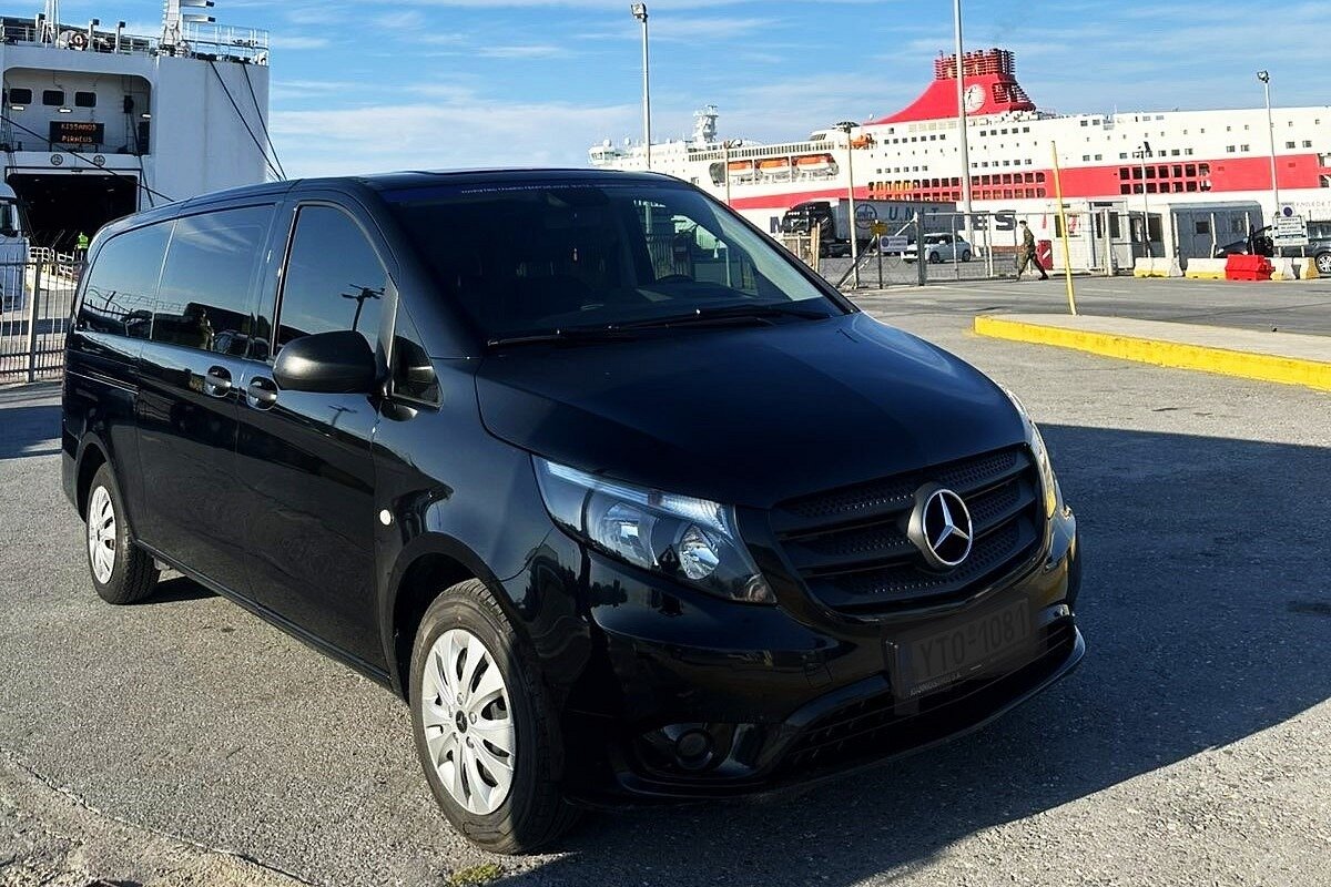 GH Transfers Mercedes van at the port in Crete
